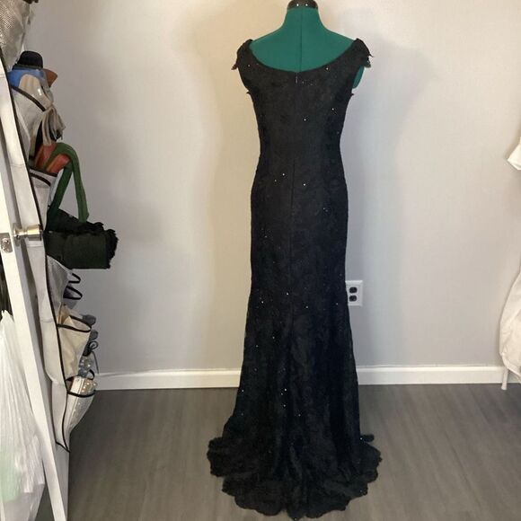 Mon Cheri Black Sparkle Evening Gown Prom Dress Mermaid Skirt with Train Size 4 - Picture 13 of 16